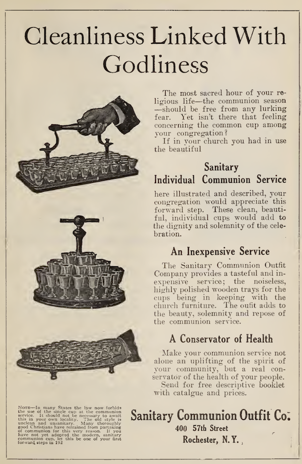 A 1922 ad for individual communion cups.