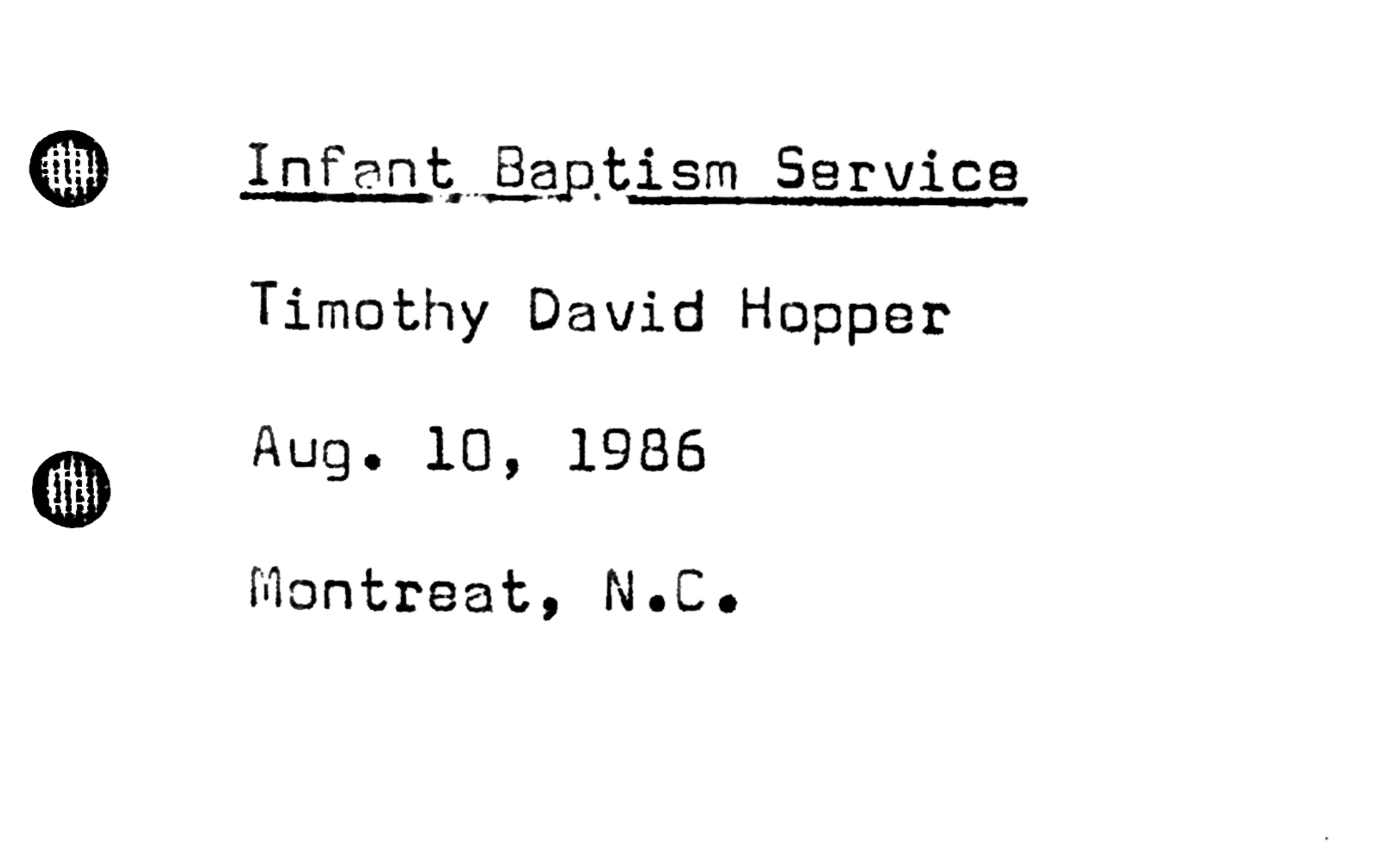 Joe B. Hopper's baptism homily for the baptism of his grandson in 1986.