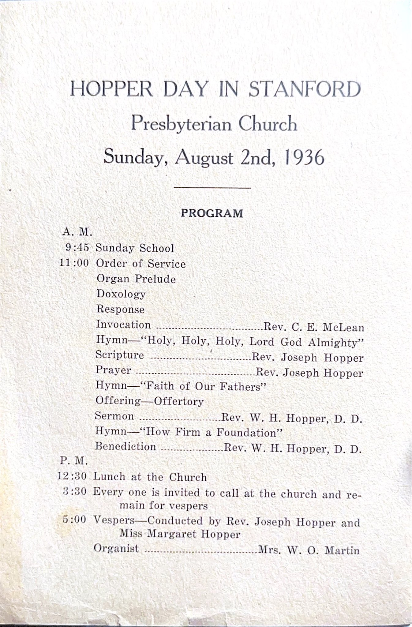 A special day celebrating the Hopper family at Stanford Presbyterian Church