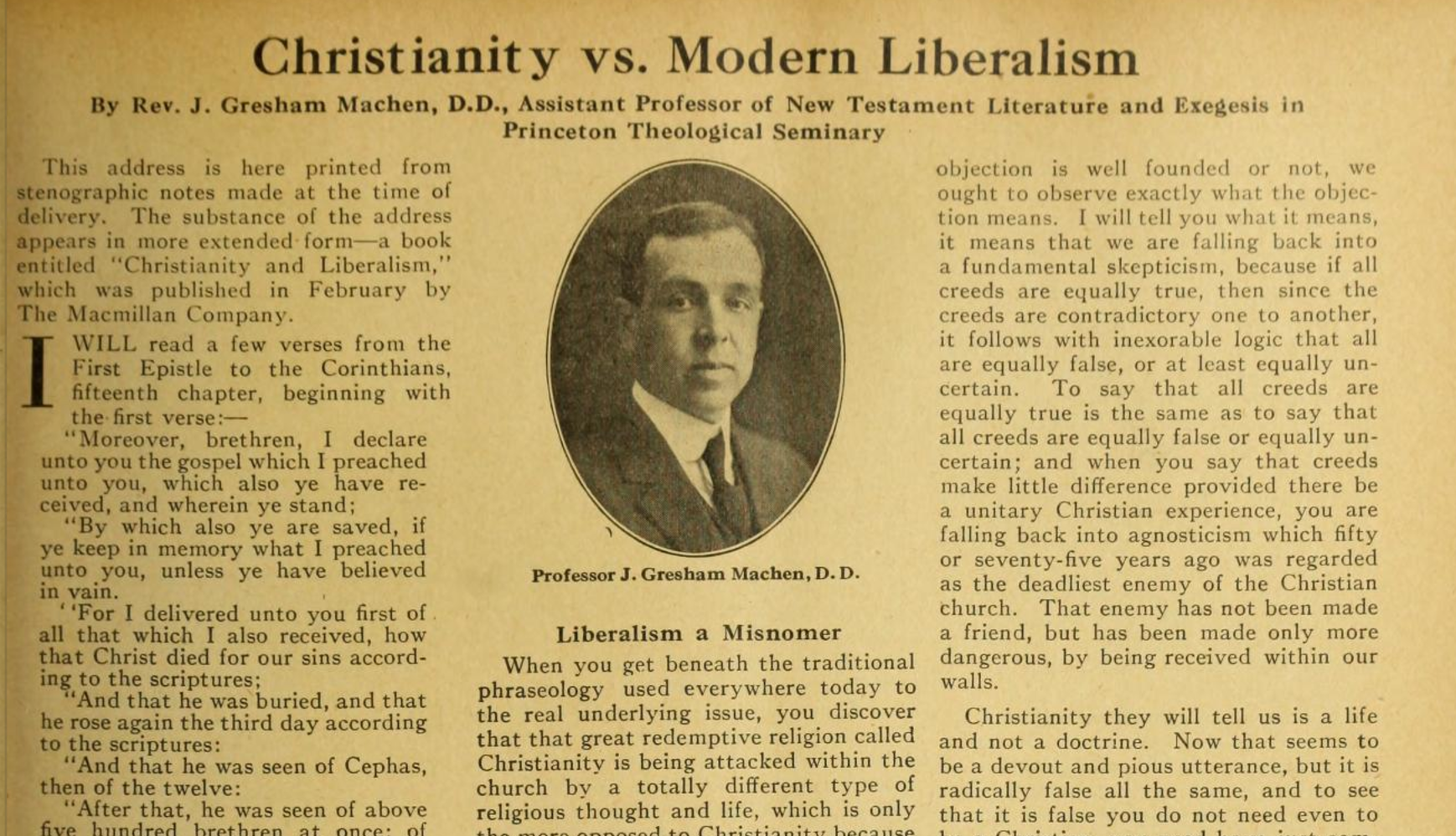 Full text of Machen's 1923 address at the Moody Institute Founders Conference.